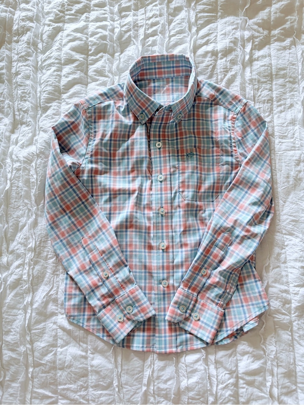 Southern Tide Boys' Plaid Button-Down Shirt in Coral and Light Blue